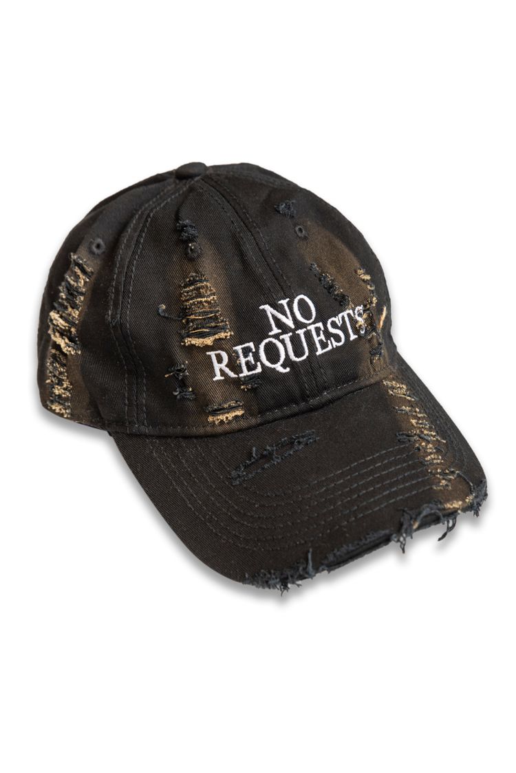 Distressed Cap with No Requests Embroidery - Black/Brown image 1