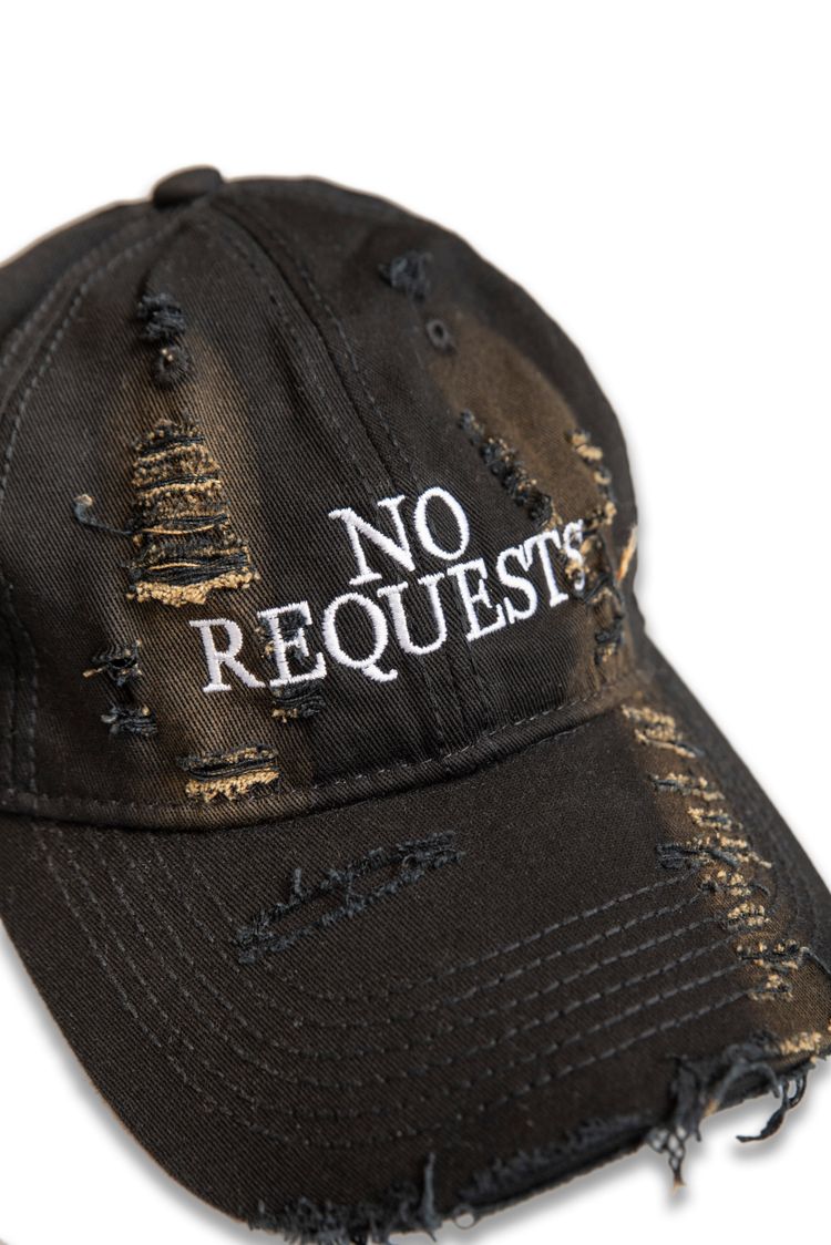 Distressed Cap with No Requests Embroidery - Black/Brown image 4