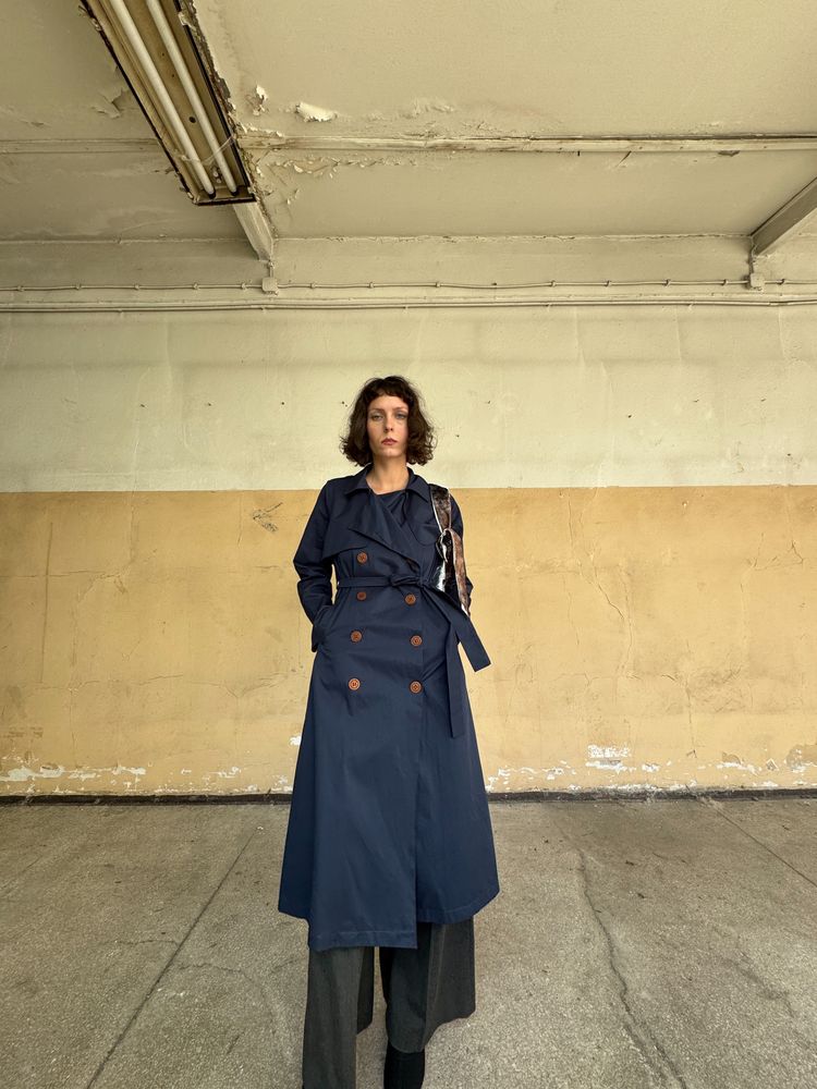 navy blue trench coat