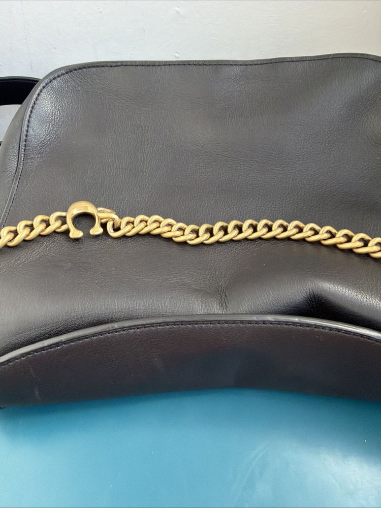 Coach Signature Chain Hobo Shoulder Leather Bag Black New 2 Straps image 5