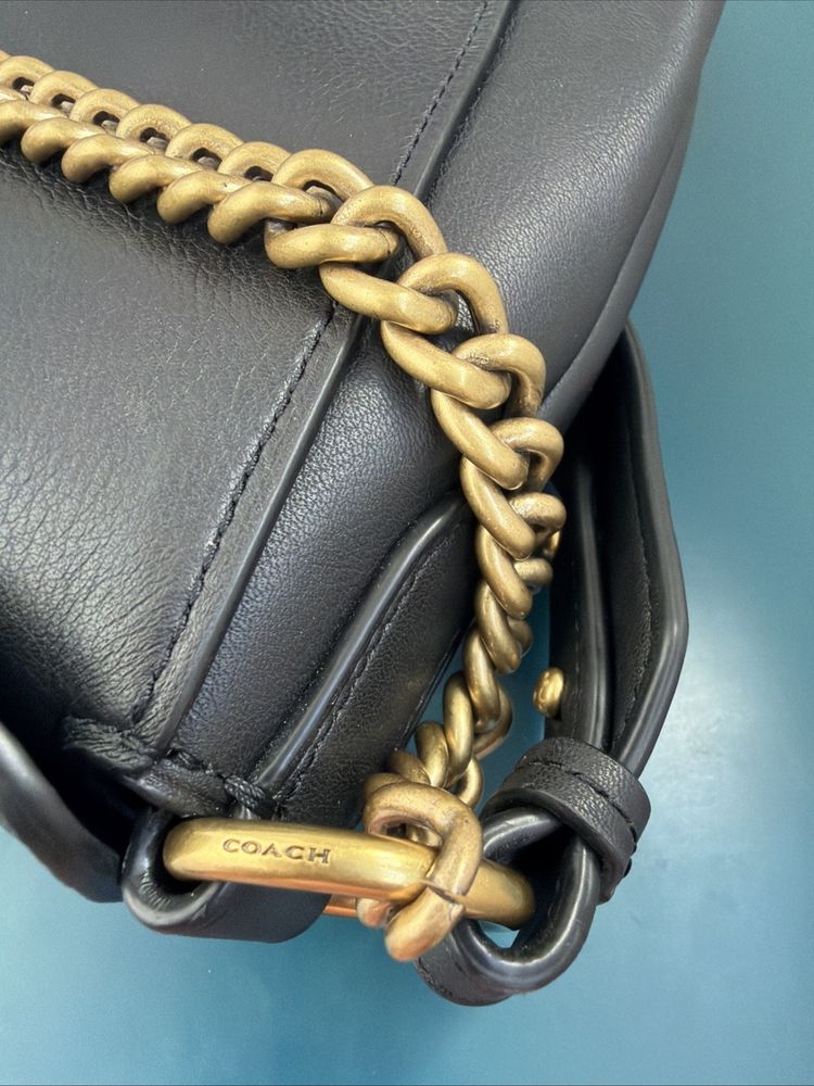 Coach Signature Chain Hobo Shoulder Leather Bag Black New 2 Straps image 6