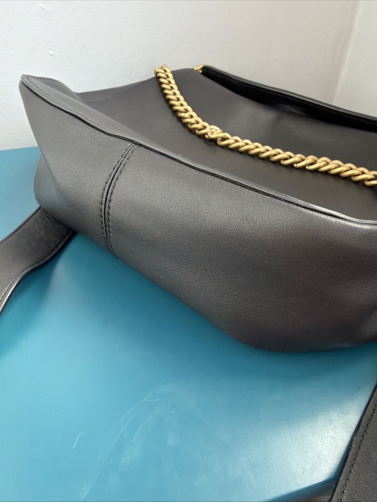 Coach Signature Chain Hobo Shoulder Leather Bag Black New 2 Straps image 10