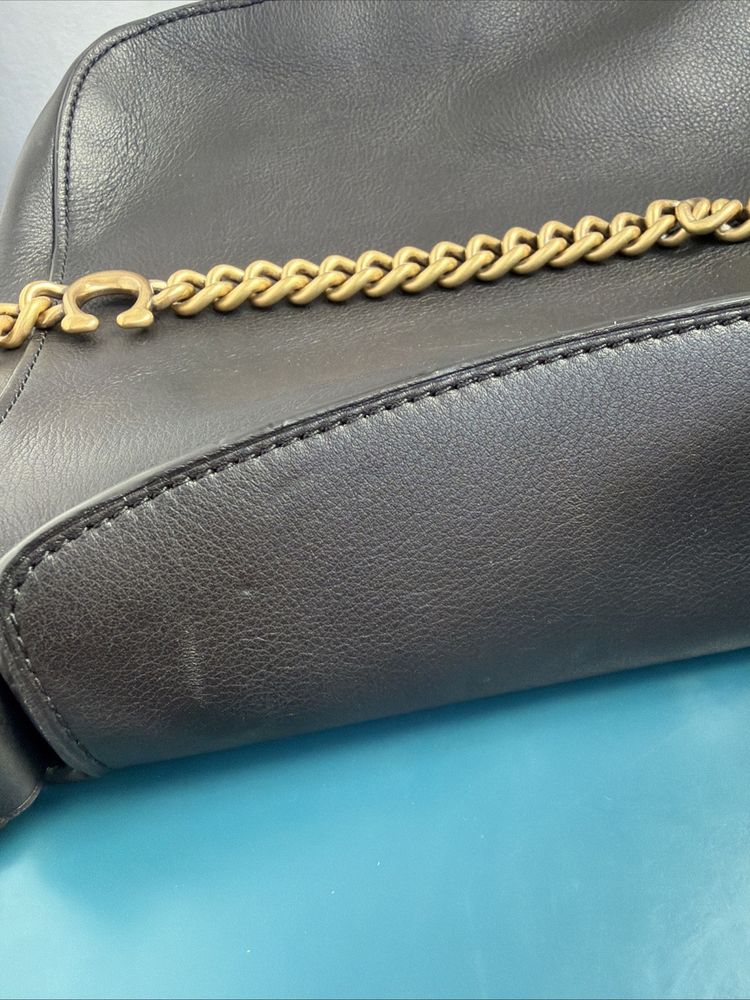 Coach Signature Chain Hobo Shoulder Leather Bag Black New 2 Straps image 9