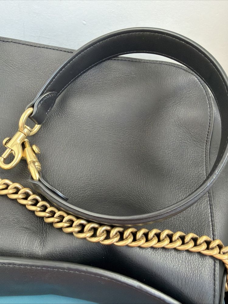 Coach Signature Chain Hobo Shoulder Leather Bag Black New 2 Straps image 7