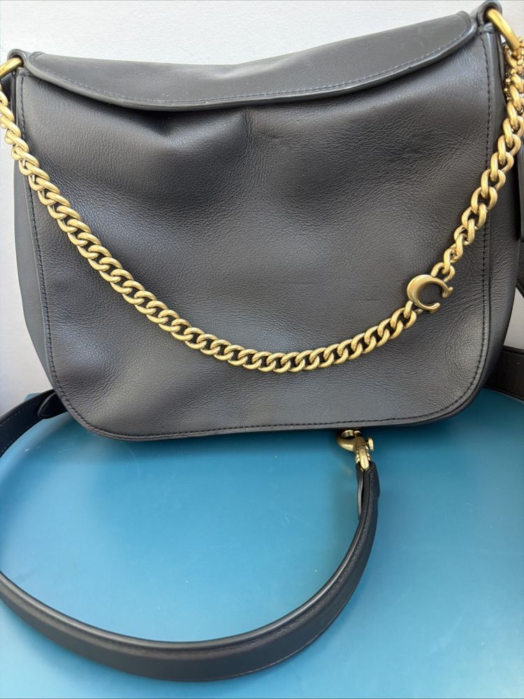 Coach Signature Chain Hobo Shoulder Leather Bag Black New 2 Straps image 1