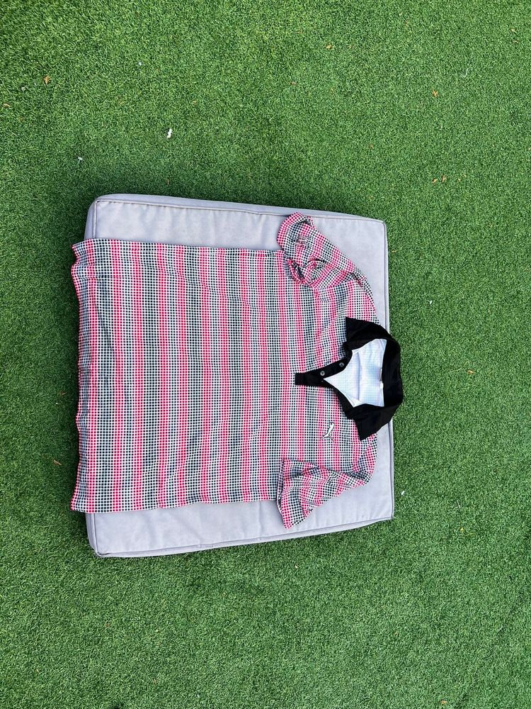 Puma Men's Red, Black & White Checkered Polo Shirt XL