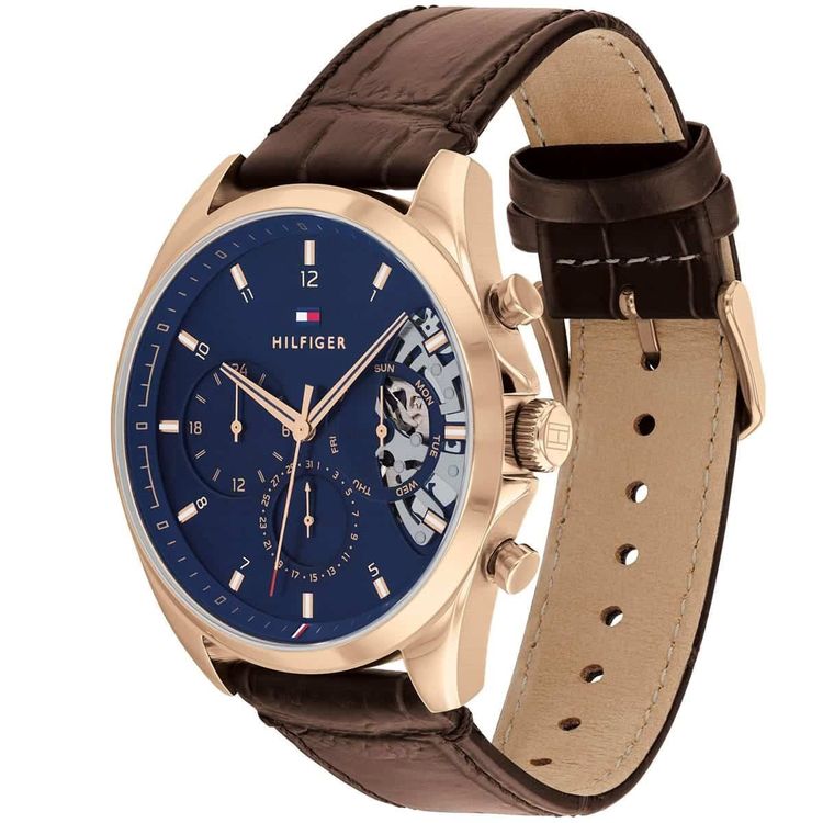 Tommy Hilfiger 1710453 Mens Watch Brown Leather Strap With Blue Dial 6