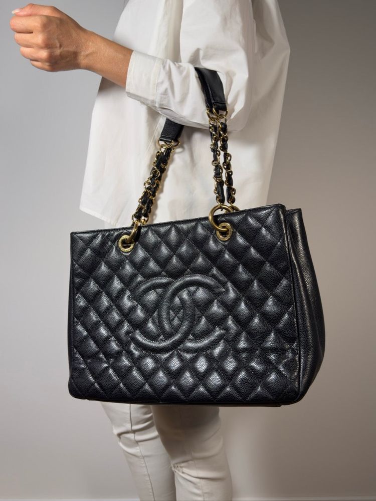 Chanel Borsa Grand Shopping Tote GST Pelle Caviar Nera — Pre-owned Autentica imagen 7