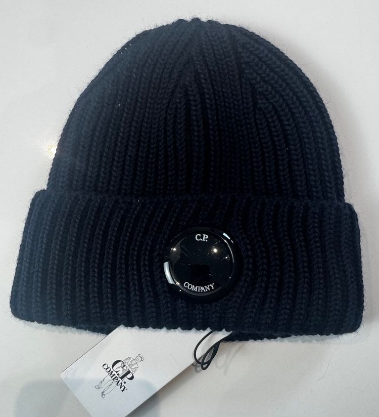 C.P. Company Navy Blue Knit Lens Beanie Hat