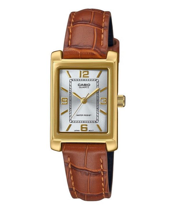 Casio Standard Analog Brown Leather Strap Silver Dial Quartz LTP-1234GLL-7A Women's Watch image 1
