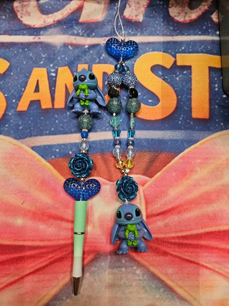 Decorative Pen And Keychain Sets With Stitch Character