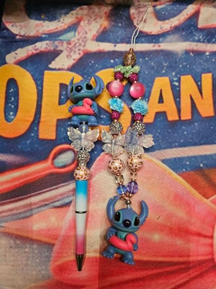 Decorative Pen And Keychain Sets With Stitch Character 3