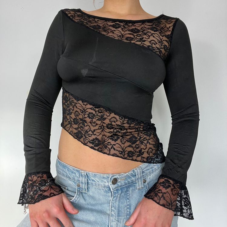 00s lace jersey long sleeve top - Size S imagen 4