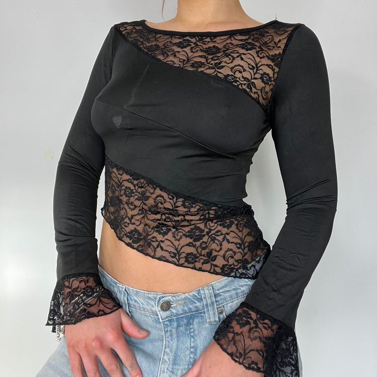 00s lace jersey long sleeve top - Size S