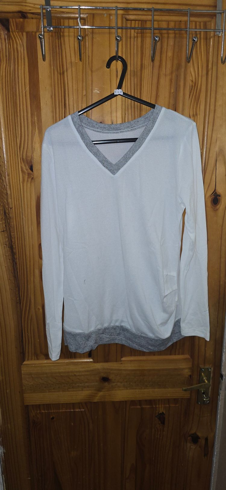 Other White Long Sleeve V-Neck Shirt With Grey Trim product image