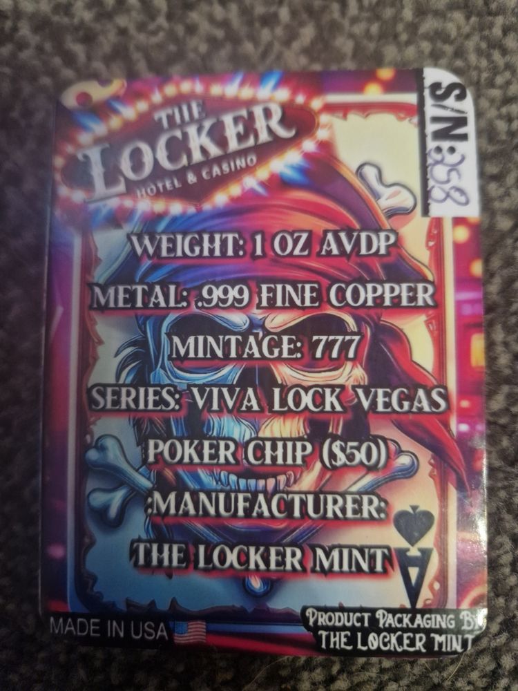1oz copper The Locker Hotel & Casino $50 Gaming Chip imagen 2