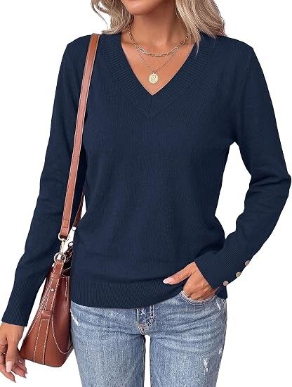 Immagine di Navy Blue V-Neck Sweater With Button Details On Sleeves 2