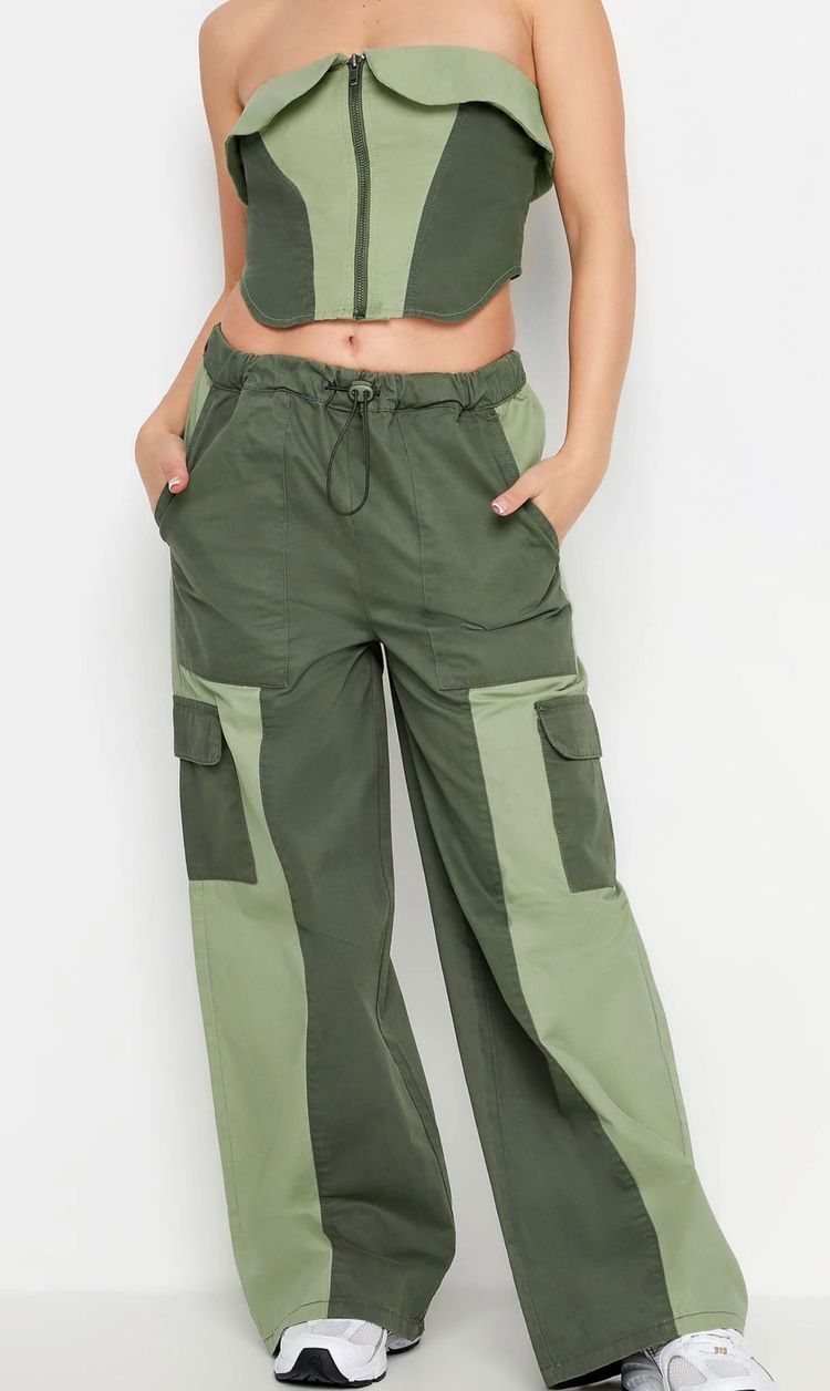 Green Color Block Cargo Pants