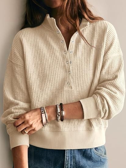 Beige Waffle Knit Pullover Sweater image 3