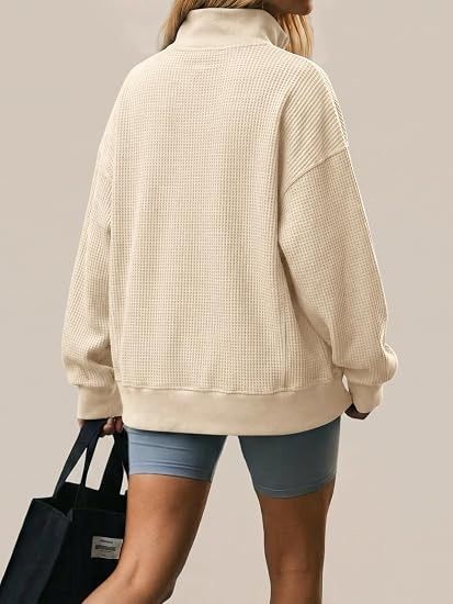 Beige Waffle Knit Pullover Sweater image 4