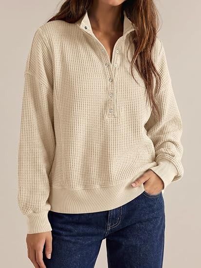 Beige Waffle Knit Pullover Sweater image 2