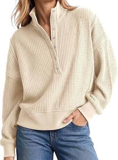 Beige Waffle Knit Pullover Sweater image 1