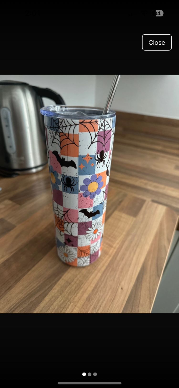 colorful patterned tumbler cup with straw