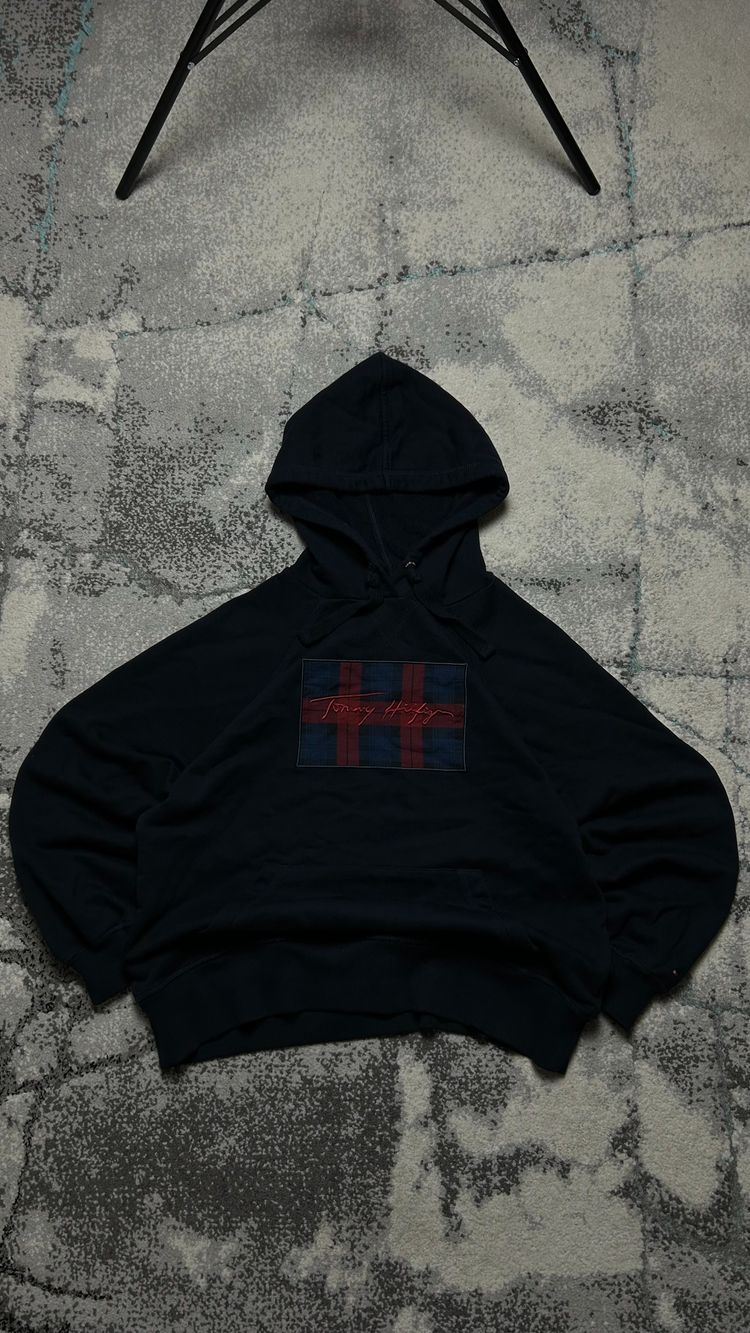 Black Hoodie With Plaid Patch