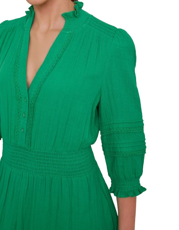 Women's 3/4 Sleeve Cotton Alina Dress in Jade Green 2