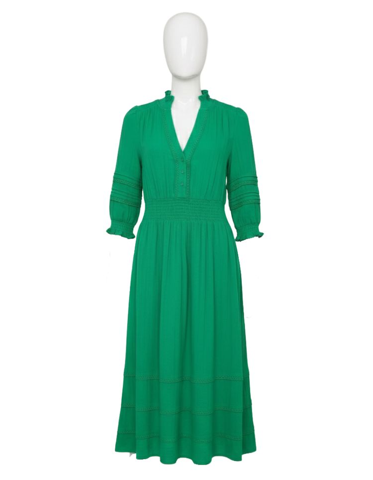 Women's 3/4 Sleeve Cotton Alina Dress in Jade Green 3