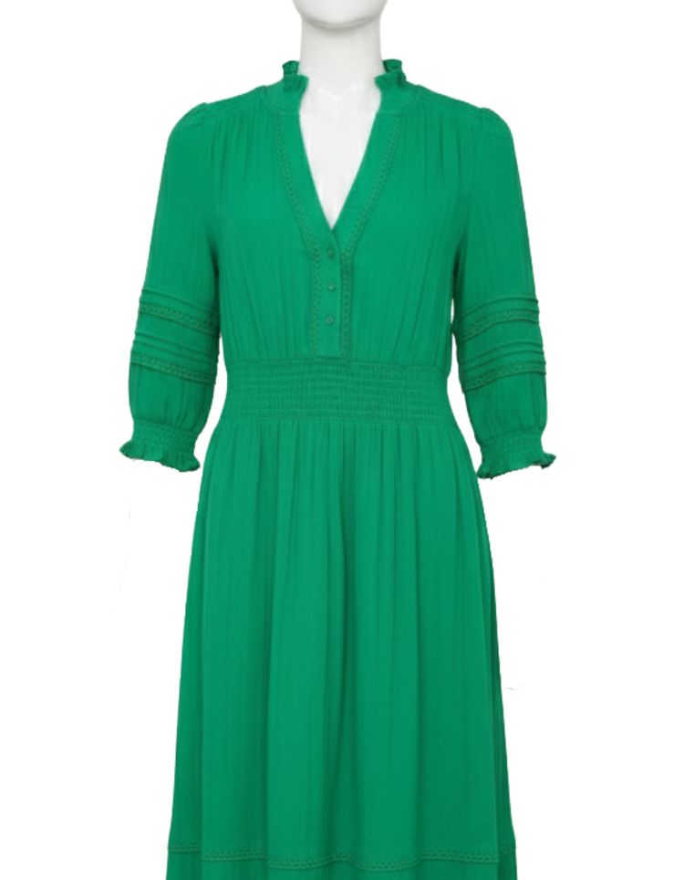 Women's 3/4 Sleeve Cotton Alina Dress in Jade Green 6