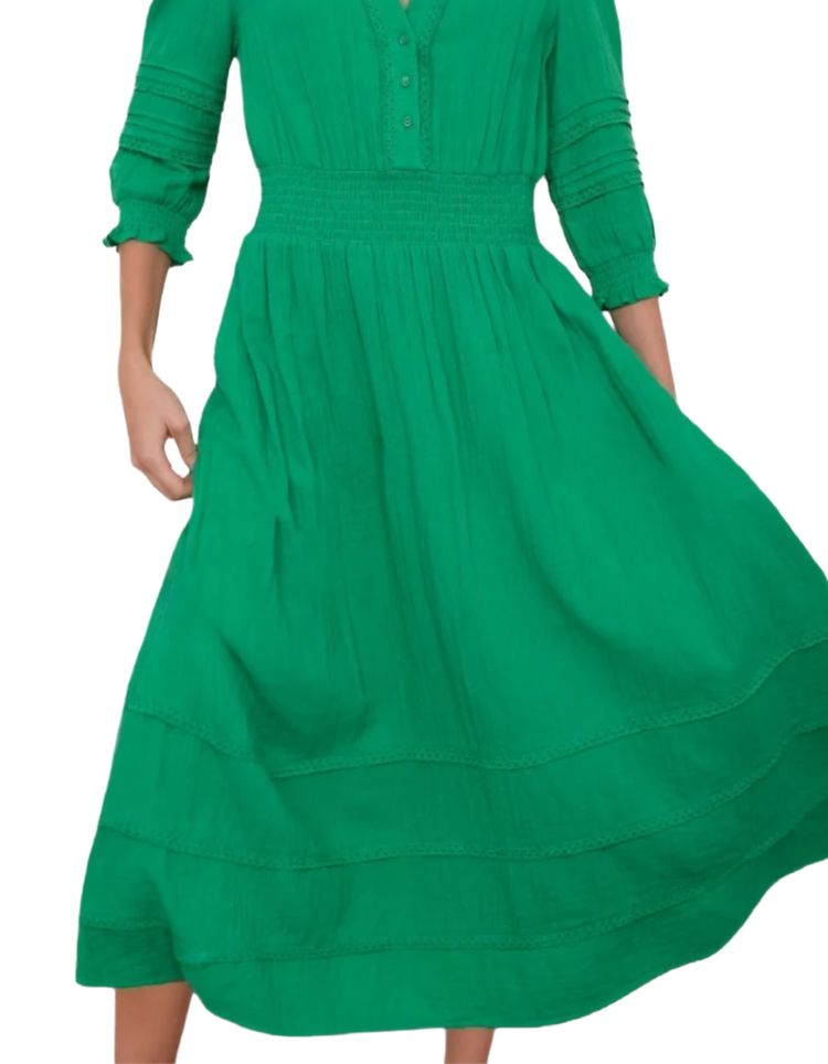 Women's 3/4 Sleeve Cotton Alina Dress in Jade Green 7