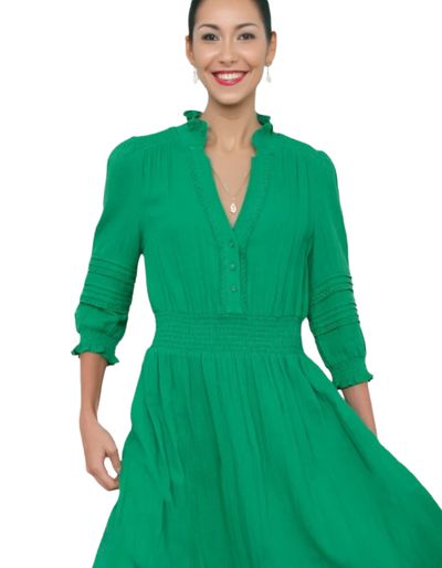 Women's 3/4 Sleeve Cotton Alina Dress in Jade Green 5