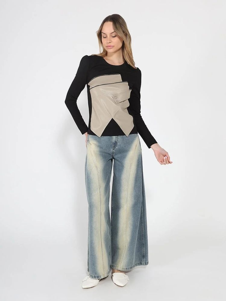 Other Black Long Sleeve Top With Beige Layered Detail product image