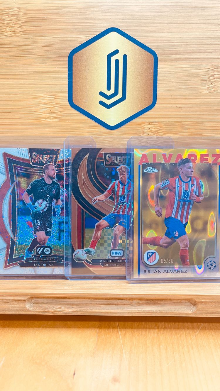 lote 3 cartas - Atlético de Madrid - /50 Julián Álvarez + /75 Llorente + White Speclke SSP Oblak