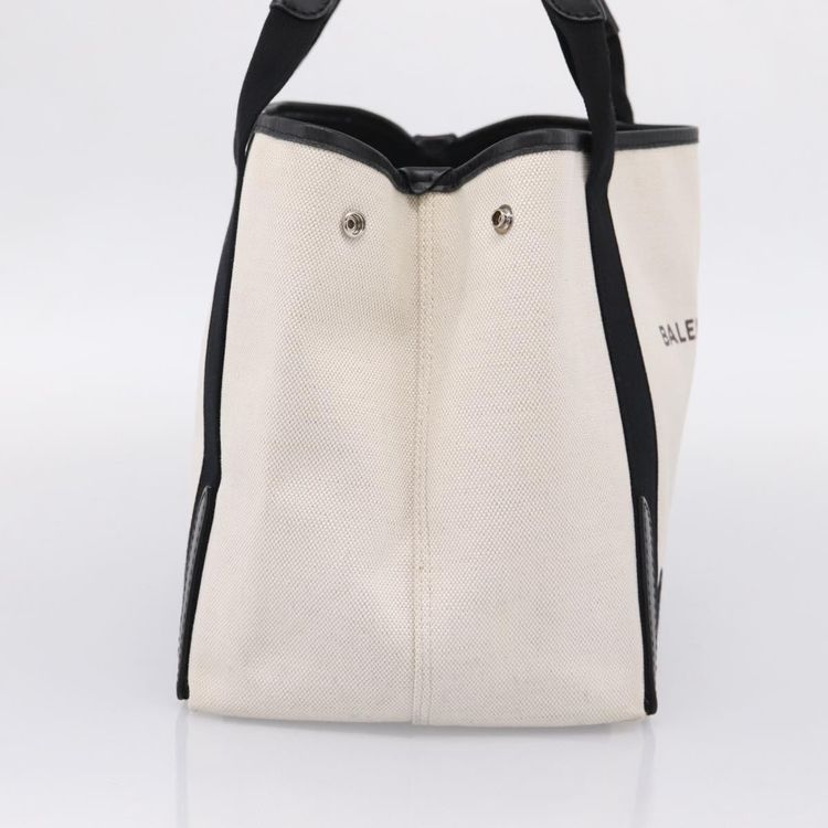 Balenciaga Navy Cabas S Tote Bag Canvas White Black 339933 Auth ka6724A - Jerrillo obraz 3