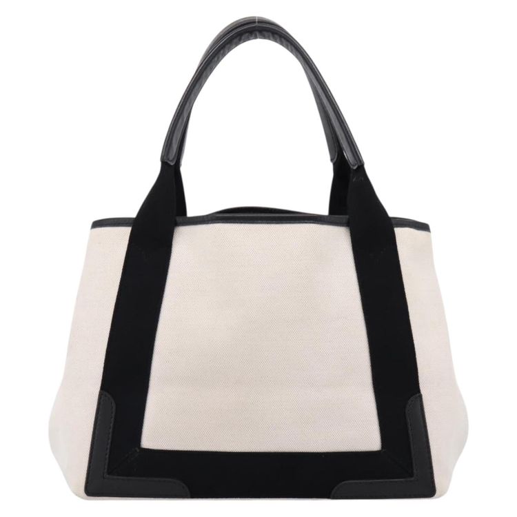 Balenciaga Navy Cabas S Tote Bag Canvas White Black 339933 Auth ka6724A - Jerrillo obraz 2