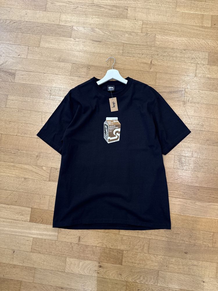 Black T-Shirt With Chocolate Milk Carton Tag