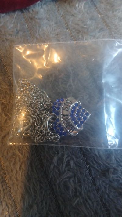 Silver Chain Necklace With Blue Rhinestone Pendant