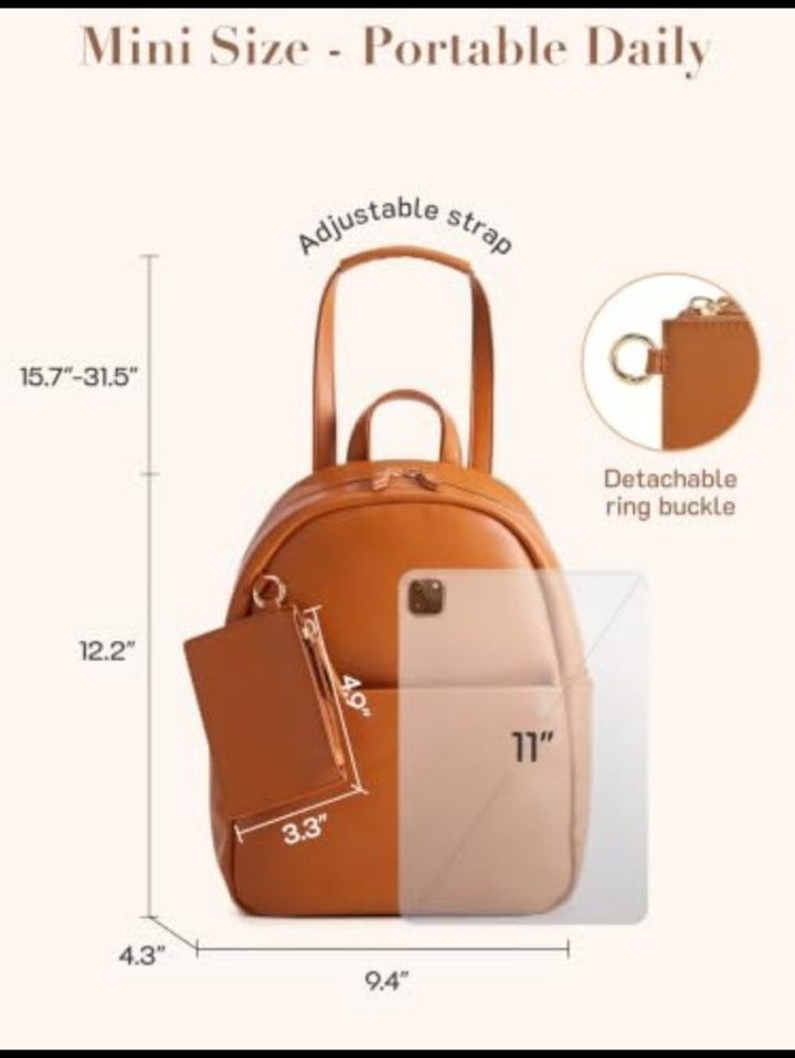 Brown Mini Backpack With Accessory Pouch image 2