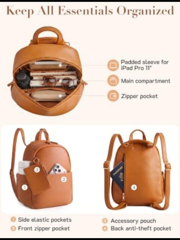 Brown Mini Backpack With Accessory Pouch image 1