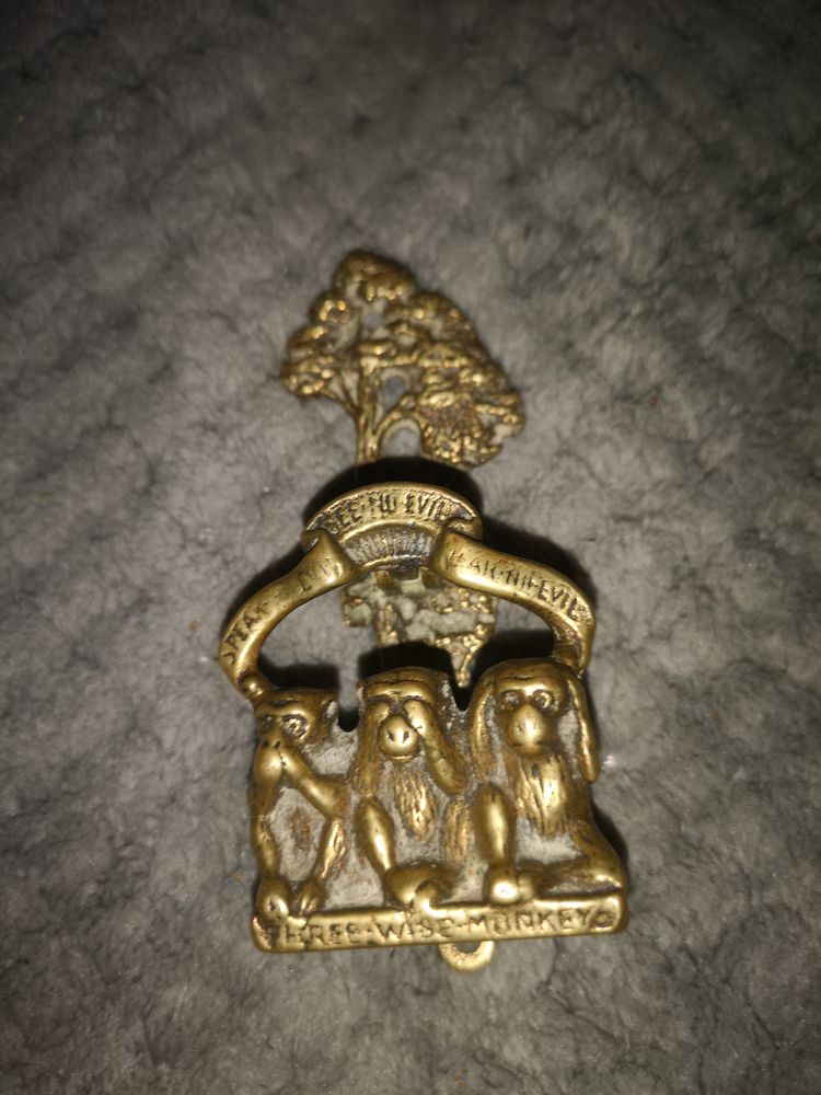 Gold-Tone Decorative Pin With Three Monkeys Design