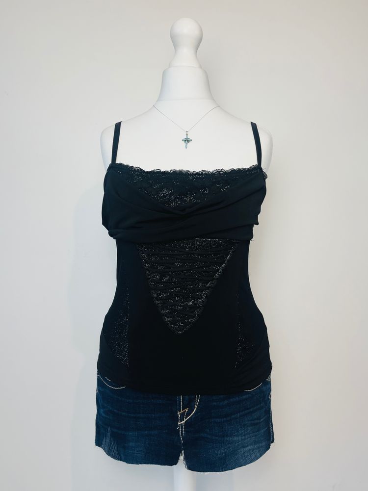 black italian lace up cami top