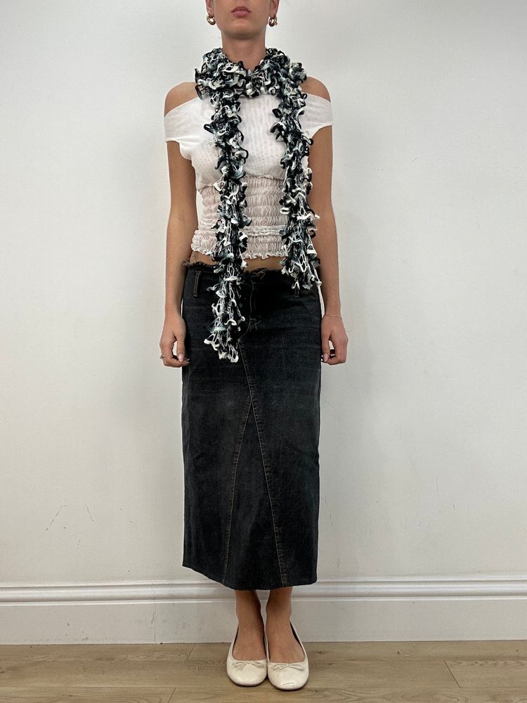 vintage edit ten | black and white ruffle scarf 6