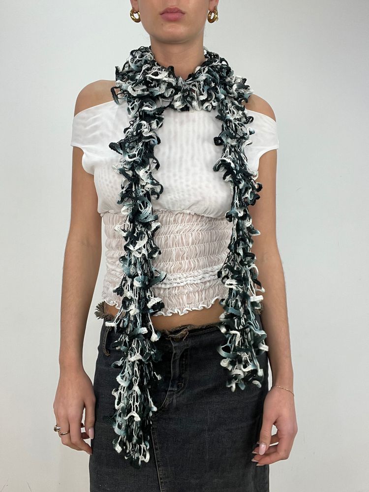 vintage edit ten | black and white ruffle scarf 4