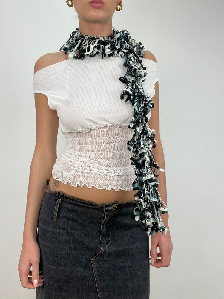 Unknown vintage edit ten | black and white ruffle scarf product image