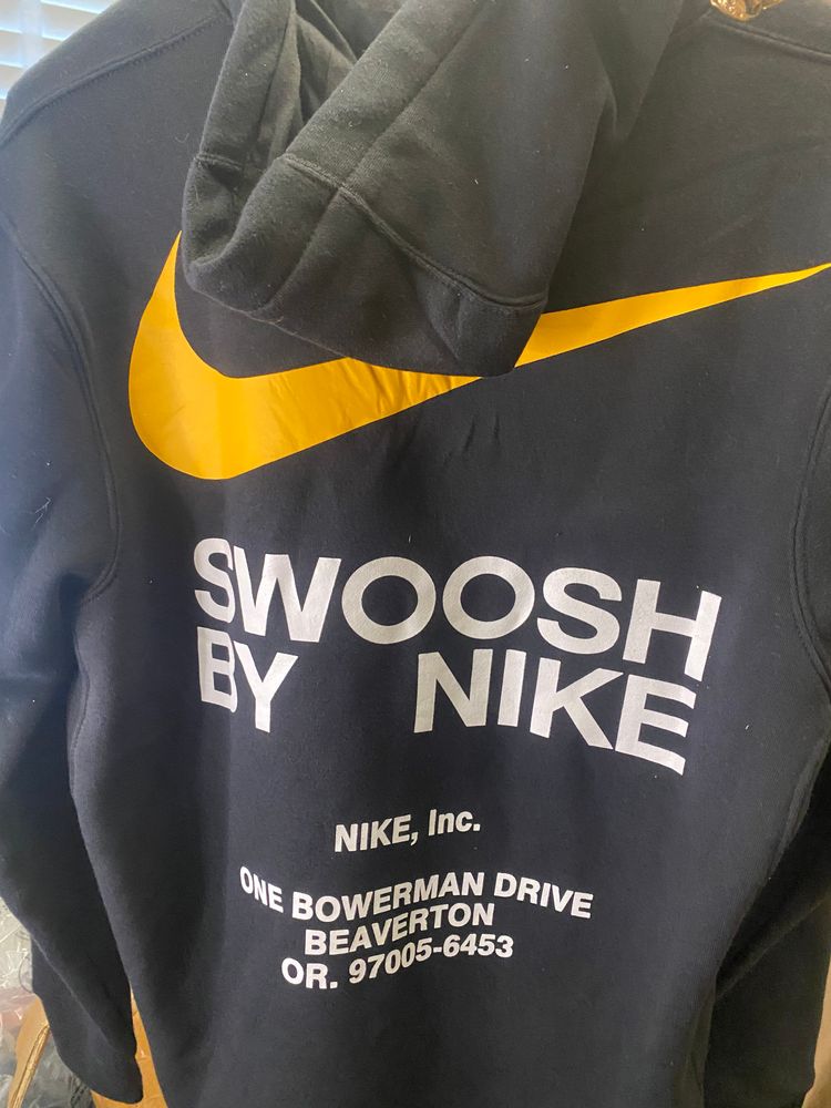 Nike Black Hoodie With Yellow Swoosh Logo