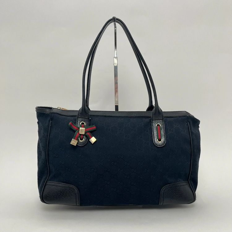 Gucci Princy Tote Black ‘GG’ Monogram Canvas Shoulder Bag With Leather Trim image 1