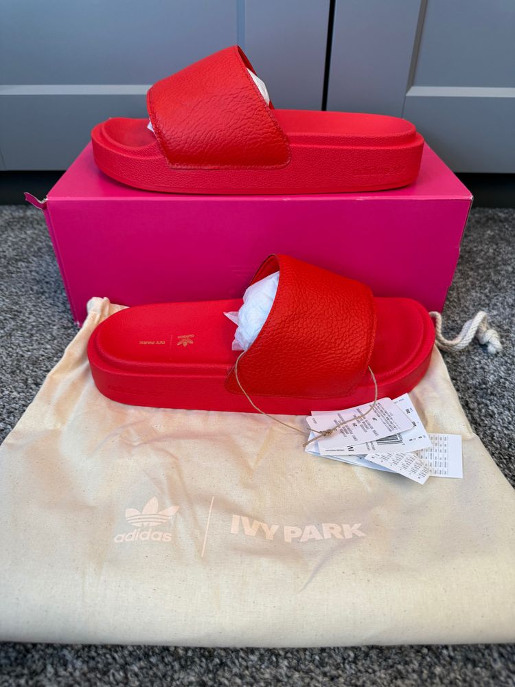 Adidas Originals 🩴 IVY PARK Red Logo Sliders – Size UK 8 product image