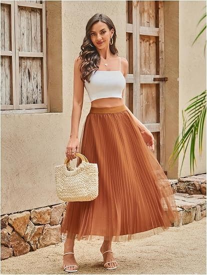 Brown Pleated Midi Skirt obraz 3